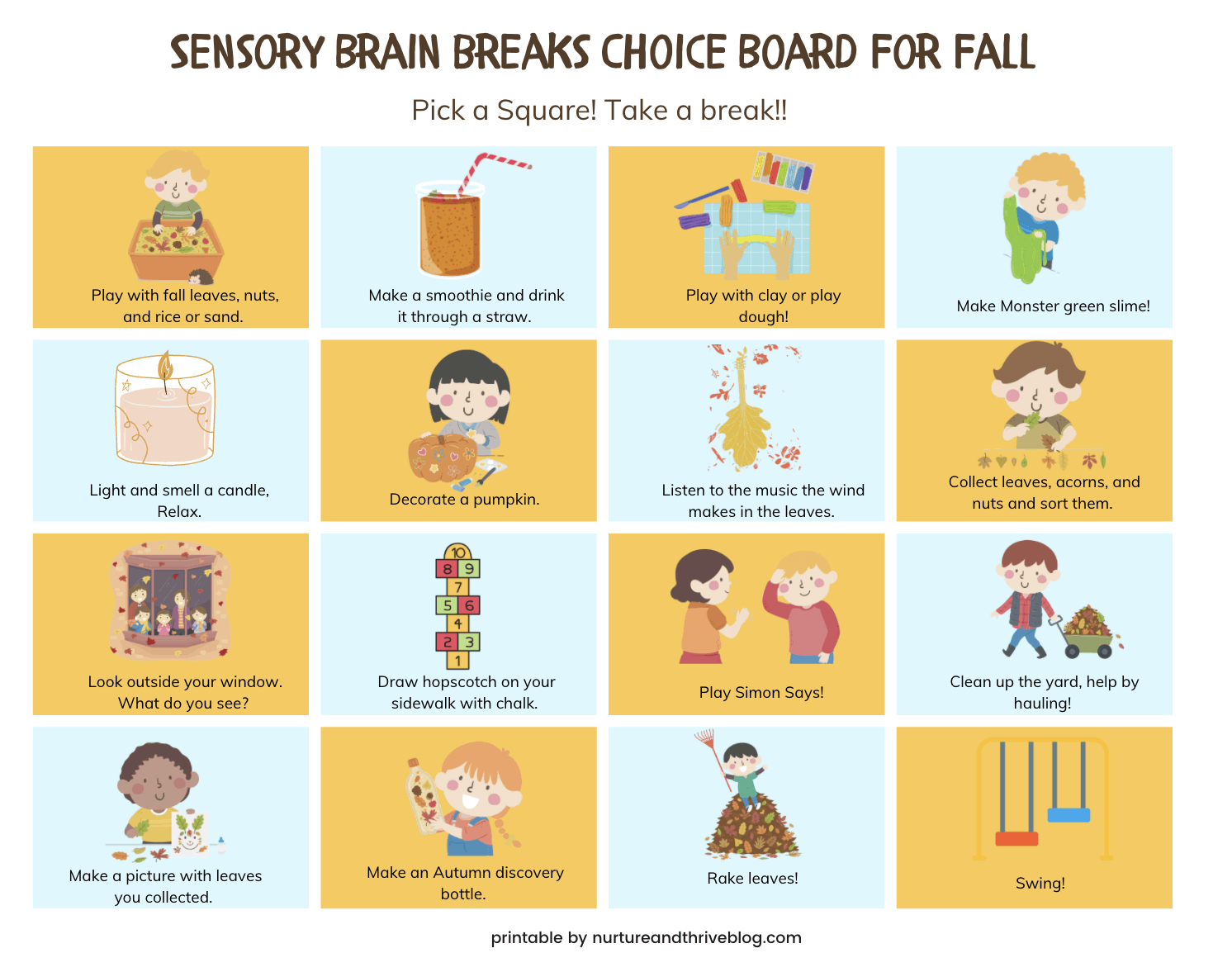 sensory choice board