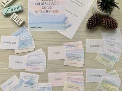 a set of printable positive affirmation cards illustrated with landscapes